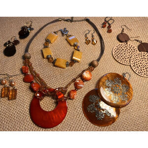 Rust Amber Coral Umber Orange Brown Lot of Fashion Jewelry--8 Pieces